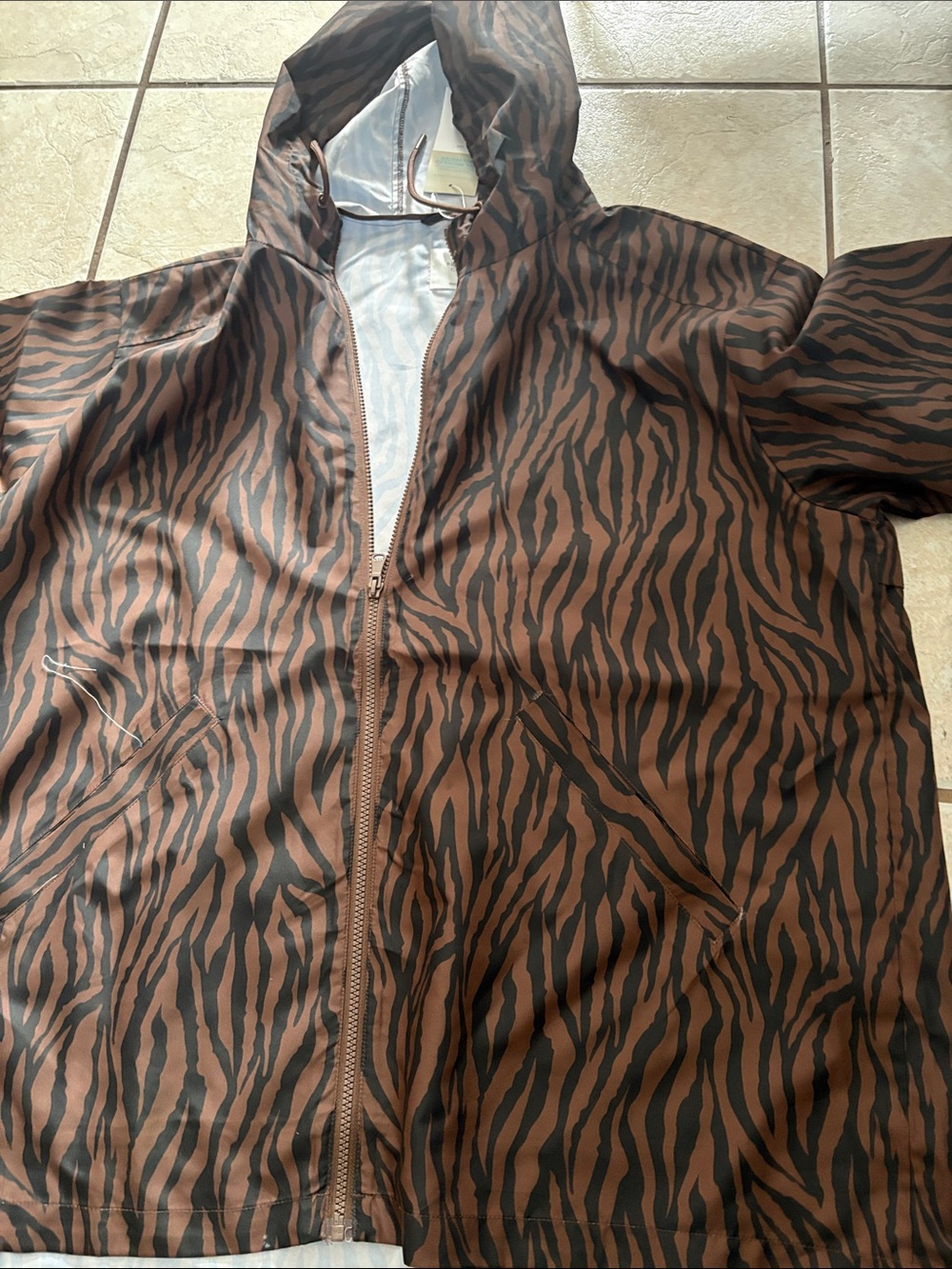 Primark Brown and Black Zebra-Print Hooded Windbreaker